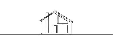 Modern ev beyaz arka planda izole edilmiş, sürekli çizim tarzında. Vektör illüstrasyonu