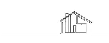 Modern ev beyaz arka planda izole edilmiş, sürekli çizim tarzında. Vektör illüstrasyonu