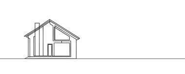 Modern ev beyaz arka planda izole edilmiş, sürekli çizim tarzında. Vektör illüstrasyonu
