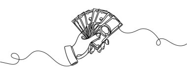 Elinde bir tomar para, bir satırda 100 dolar. Devamlı para çizimi.