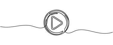 Oynat, multimedya işaret çizgisi sürekli çizim vektörü. Tek satır Oynat, çokluortam vektör arkaplanı