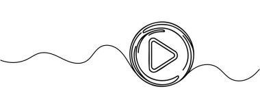 Oynat, multimedya işaret çizgisi sürekli çizim vektörü. Tek satır Oynat, çokluortam vektör arkaplanı