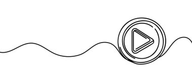 Oynat, multimedya işaret çizgisi sürekli çizim vektörü. Tek satır Oynat, çokluortam vektör arkaplanı