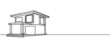 Modern ev beyaz arka planda izole edilmiş, sürekli çizim tarzında. Vektör illüstrasyonu
