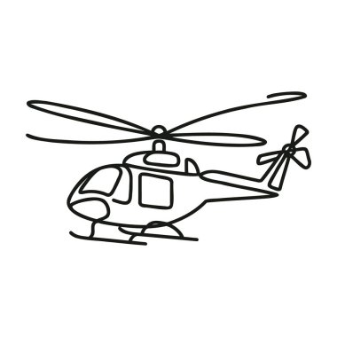 Devamlı bir helikopter havalanıyor. Beyaz arkaplanda siyah ince çizgi çiziliyor