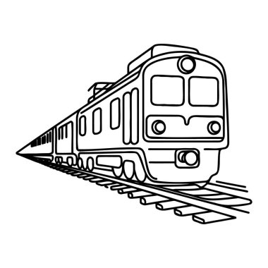 Bir demiryolu hattının kesintisiz çizgili vektör çizimi. Bir sıra tren.
