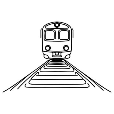 Bir demiryolu hattının kesintisiz çizgili vektör çizimi. Bir sıra tren.