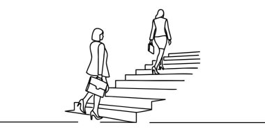 İş ve eğitim kavramı. Merdivenleri tırmanan kadın durmadan bir çizgi çiziyor.