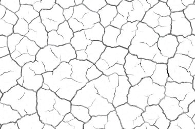 Çatlakların dokusu beyaz ve siyah. Vektör arkaplanı. Zemin çatlamış. Çatlakların yapısı. Kuru toprak yüzeyindeki çatlaklar