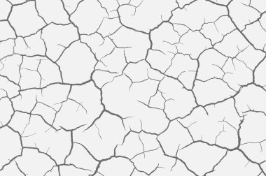 Çatlakların dokusu beyaz ve siyah. Vektör arkaplanı. Zemin çatlamış. Çatlakların yapısı. Kuru toprak yüzeyindeki çatlaklar