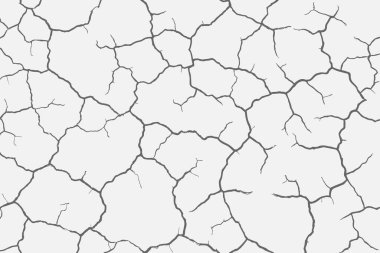 Çatlakların dokusu beyaz ve siyah. Vektör arkaplanı. Zemin çatlamış. Çatlakların yapısı. Kuru toprak yüzeyindeki çatlaklar