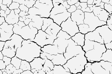 Çatlakların dokusu beyaz ve siyah. Vektör arkaplanı. Zemin çatlamış. Çatlakların yapısı. Kuru toprak yüzeyindeki çatlaklar