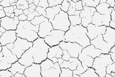 Çatlakların dokusu beyaz ve siyah. Vektör arkaplanı. Zemin çatlamış. Çatlakların yapısı. Kuru toprak yüzeyindeki çatlaklar