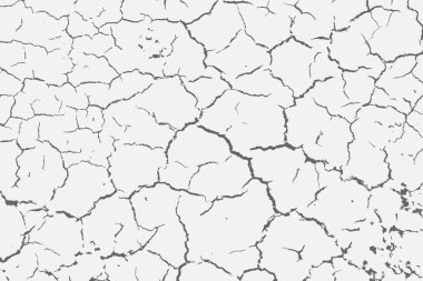 Çatlakların dokusu beyaz ve siyah. Vektör arkaplanı. Zemin çatlamış. Çatlakların yapısı. Kuru toprak yüzeyindeki çatlaklar