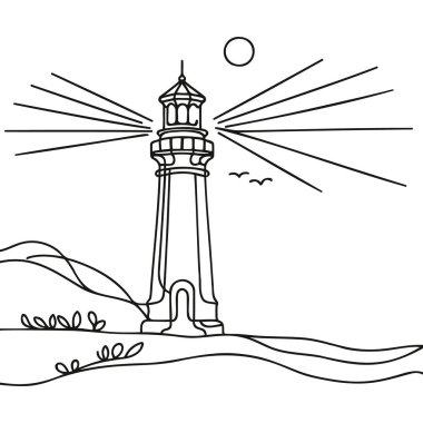 Beyaz arkaplanda izole edilmiş deniz feneri simgesinin sürekli basit çizgi çizimi