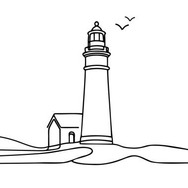 Beyaz arkaplanda izole edilmiş deniz feneri simgesinin sürekli basit çizgi çizimi