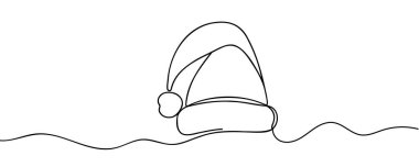 Noel şapkası beyaz arka plana bir çizgi çiziyor. Vektör illüstrasyonu.