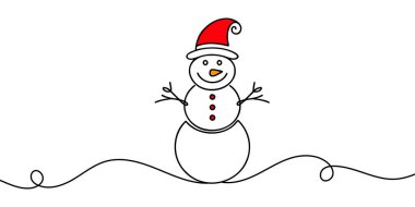 Mutlu Noel süslemeleri. Kardan adamla dalgalı çizgi. Devamlı bir çizim çizimi. Vektör illüstrasyonu.