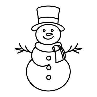 Mutlu Noel süslemeleri. Kardan adamla dalgalı çizgi. Devamlı bir çizim çizimi. Vektör illüstrasyonu.