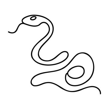 Yılan bir çizgi sanat, el çizimi durmaksızın çizim, 2025 yılının sembolü. İzole edilmiş. Vektör illüstrasyonu.