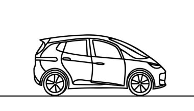 Devamlı bir çizim yapan elektrikli bir araba. Aracın elektrik ve pil ile yeşil enerji kavramı
