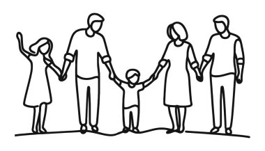 Mutlu aile tek bir satırda el ele tutuşuyor.