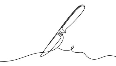 Mutfak bıçağı tek sıra halinde. Mutfak aletleri tek satırlık illüstrasyonlar halinde. Vektör minimalist doğrusal illüstrasyon