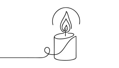 Beyaz arka planda izole edilmiş yanan bir mumun kesintisiz bir çizgisi.