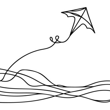 Uçurtma - sürekli bir çizgi çizimi ana hatlı vektör çizimi, Vektör Uçurtması.