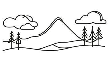 Aralıksız tek çizgi halinde sanat el çizimi profesyonel vektör minimalist dağ illüstrasyonu.