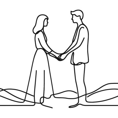 Erkek ve kız ellerinin birarada olduğunu gösterir. Tek bir çizgi devam eder..