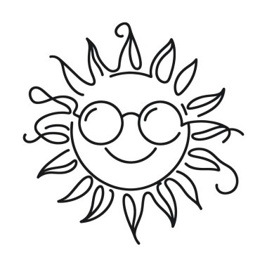 Güneş beyaz arkaplandaki siyah bir çizgi tarafından çekilir. Tek satırlık çizim. Aralıksız çizgi