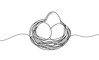 Sürekli tavuk yumurtası çiziyorum. Sepette tavuk yumurtası çizimi. izole edilmiş beyaz arkaplan.