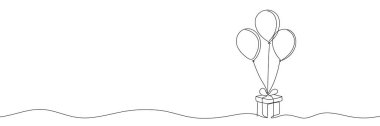 Devamlı bir çizgi çizerek hediye paketi ve balonlar. Düzenlenebilir satır