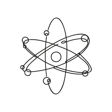 Atom molekülü sürekli bir çizgi dizaynı. Beyaz arkaplana çizilmiş dekoratif ögeler.