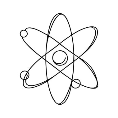Atom molekülü sürekli bir çizgi dizaynı. Beyaz arkaplana çizilmiş dekoratif ögeler.