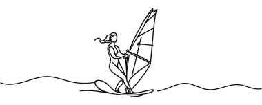 Mavi okyanusta dalgalarda sörf yapan profesyonel kız sörfçülerin sürekli çizdiği bir çizgi.