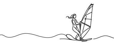 Mavi okyanusta dalgalarda sörf yapan profesyonel kız sörfçülerin sürekli çizdiği bir çizgi.