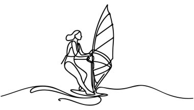 Mavi okyanusta dalgalarda sörf yapan profesyonel kız sörfçülerin sürekli çizdiği bir çizgi.