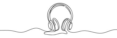 Kulaklıkların kesintisiz çizimi müzik müzik ses dalgası vektör illüstrasyonu