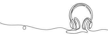 Kulaklıkların kesintisiz çizimi müzik müzik ses dalgası vektör illüstrasyonu