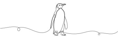 Penguen sürekli bir çizgi vektör çizimi.