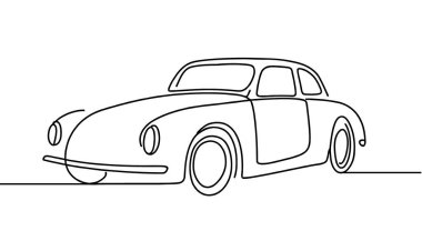 Retro araba sürekli bir çizgi vektör çizimi