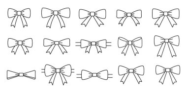Doğrusal olarak kurdele yayı seti. Beyaz üzerine vektör illüstrasyonu.