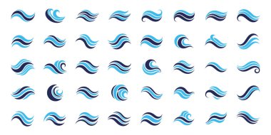 Dalga logo vektörü ayarlandı. Su ikonu şablonları. Soyut deniz, okyanus daireler çiziyor. Doğa mavi sıvı konsept tasarımı