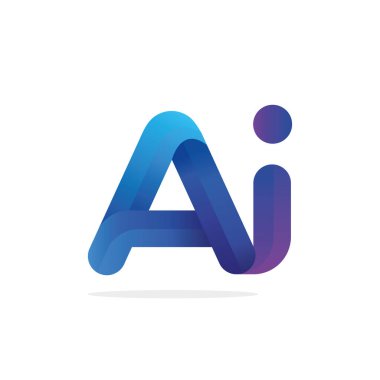 Modern yapay zeka logosu. Cesur, yuvarlak harfler, düzgün kıvrımlar ve gölgeler. Beyaz arka planda gelecekçi, teknolojik tasarım.