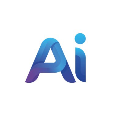 Modern yapay zeka logosu. Cesur, yuvarlak harfler, düzgün kıvrımlar ve gölgeler. Beyaz arka planda gelecekçi, teknolojik tasarım.