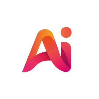 Modern yapay zeka logosu. Cesur, yuvarlak harfler, düzgün kıvrımlar ve gölgeler. Beyaz arka planda gelecekçi, teknolojik tasarım.