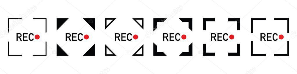 Rec. Set recording sign. Currently recording. Vector stock illustration