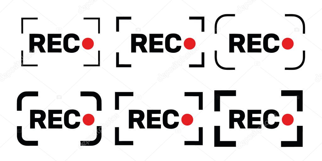 Rec. Set recording sign. Currently recording. Vector stock illustration